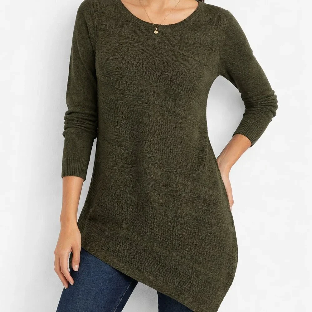 New York & Company Green Long Sleeve Asymmetrical Small Sweater